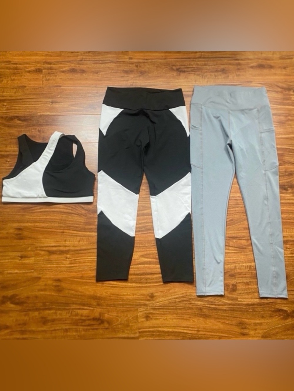 Shein Womens Black White Padded Sports Bra + Legging 3 Pieces Workout Gym Size L